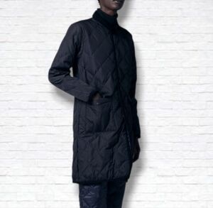 TAION City Chore Coat Black Quilted Piping Collar Long Down Coat Size S BNWT